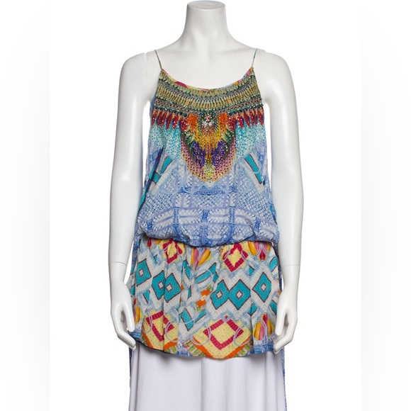 Camilla blue pattern silk romper with tie back - Picture 1 of 5